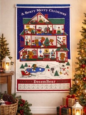 Vintage Handmade Advent Calendar Teddy Bear Christmas DecemBear Wall Hanging